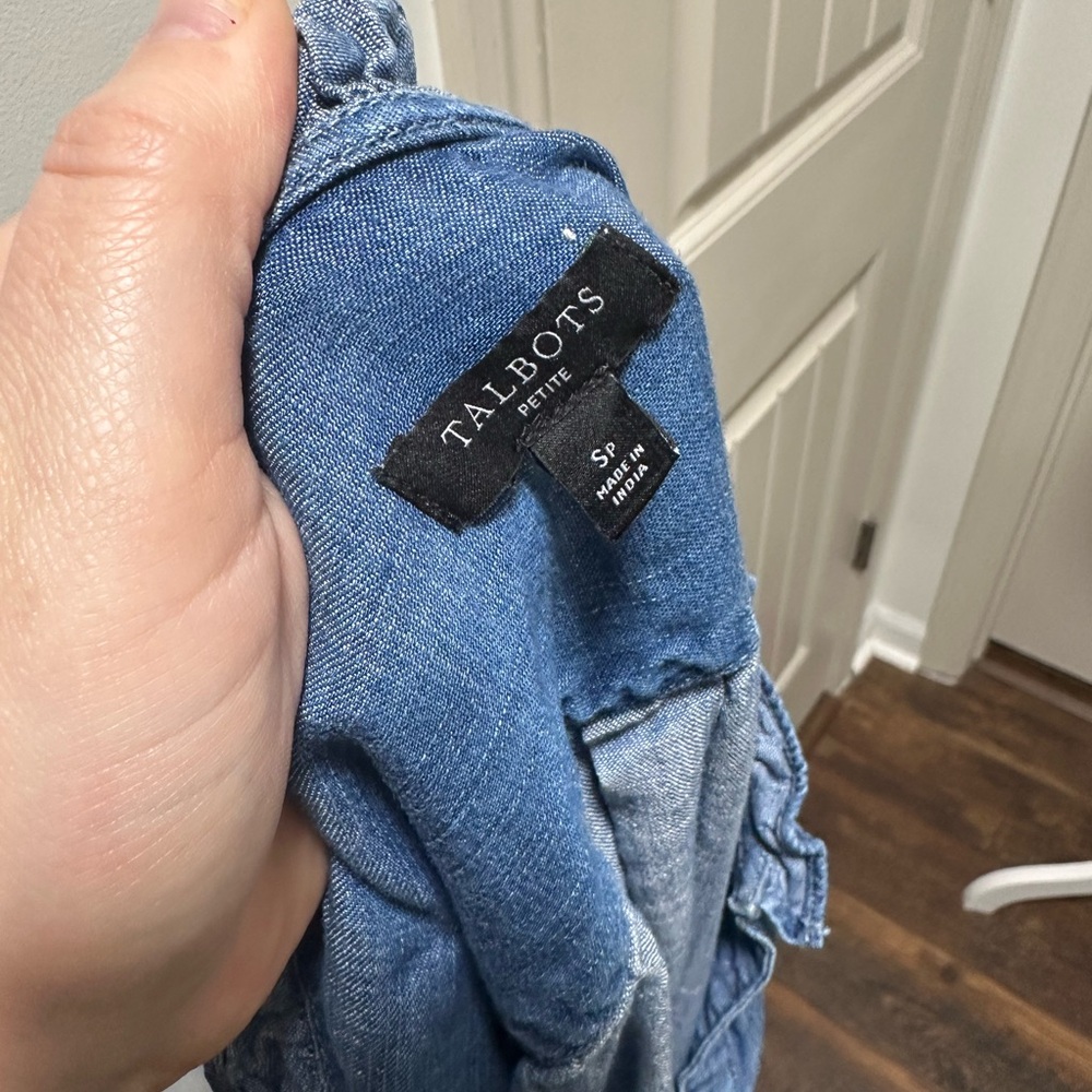 Talbots Blue Chambray Ruffle Neck Shift Dress - image 6